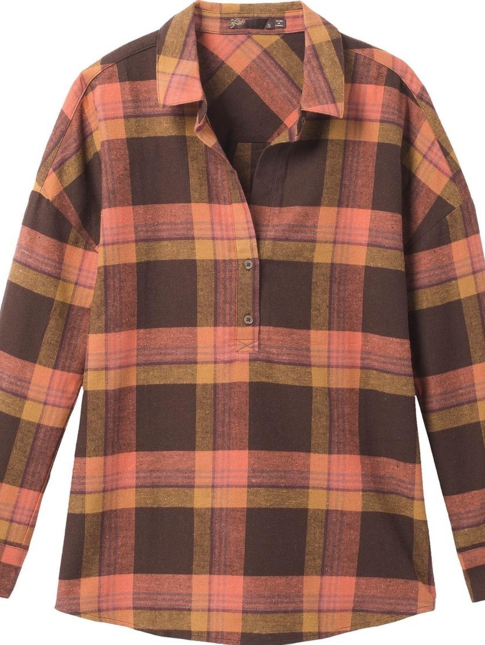 PRANA Dante Plaid Dark Neutrals Cotton Sustainable Casual Pull On Flannel 2X